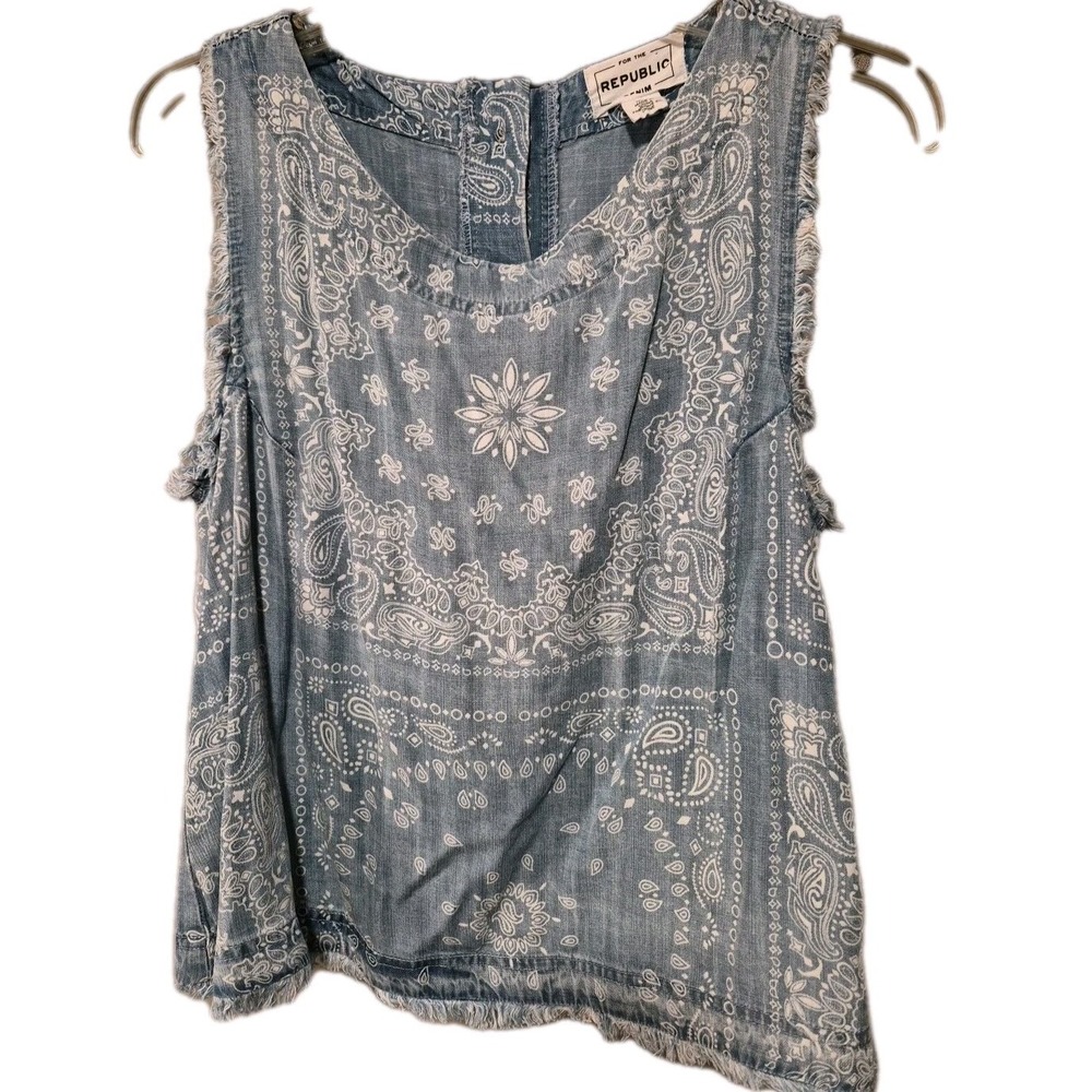For the‎ Republic Women's M Frayed Hem  Tank Prairie Western Paisley Cottagecore
